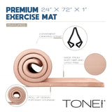 Tone Fitness Premium Extra Thick 1-Inch High Density Exercise Mat with Carry Strap – Non-Slip Workout, Pilates, and Yoga Mat for Home Gym - Color Mocha - Wave Pattern