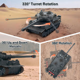 JECAURS RC Battle Tank Set 1/28 Scale Remote Control Tank with Infrared Shoot, Sounds, Lights, M1A2 Abrams & WW2 German Tiger Army Tanks Military Toy for Kids Aged 6 to 12