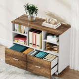 Tribesigns 2-Drawer Wood File Cabinet, Mobile Lateral Filing Cabinet for Hanging Letter Size Files (Oak Karo & White)
