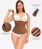 Nebility Waist Trainer for Women Corset Shapewear Tummy Control Body Shaper Top Waist Cincher Girdle with Adjustable Straps(Brown,Large)
