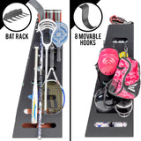 GoSports Premium Wooden Sports Equipment Organizer with Storage Hooks - Golf Bag Rack and Multi-Sport Ball Bin GoSports