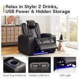 ANJ Power Home Theater Seating Set of 2, PU Leather Electric Recliner Chair with Adjustable Headrest, Movie Reclining Chairs with LED Lights,USB Port, Cup Holders, Hidden Arm Storage (Black)