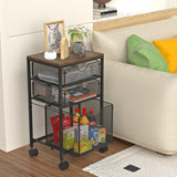 BOHDK Rolling File Cart with 3 Storage Drawers, Wood & Mesh Hanging File Folder Organizer with Wheels Under Desk, File Cabinets, Black