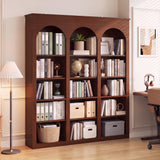 MapleGrace 71" Triple Arched Bookcase, Tall Bookshelf with Shelves, Cherry