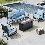 MFSTUDIO 4 Piece Metal Patio Furniture Set with Fire Pit Table, Blue