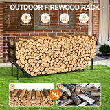 Ebeneze 5.9ft Firewood Rack Holder, Outdoor Indoor Heavy Duty Metal Wood Stand, Adjustable Stacker Fireplace Lumber Organizer, Bottom Widening for Deck Patio Logs Storage Carrier Tool, Black