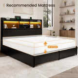 BRELTAM Queen Storage Bed Frame with 6 Drawers, USB Charging Station, No Noise, No Box Spring Required, Vintage Black Headboard Platform Bed