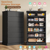 DICTAC Black Tall Dresser for Bedroom with 7 Drawers, 51.8" Tall Dressers & Chests of Drawers, Modern Wood Closet Organizer and Storage Cabinet, Large Vertical Dresser for Bedroom, Closet, Hallway
