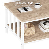 Coffee Table for Living Room with Slatted Sides Frame, Modern Farmhouse Living Room Table with 2-Tier Storage Shelf for Home Office, Apartment, 39 inch, Light Coffee