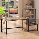 Computer Desk 58 inch with Monitor Stand, Reversible Home Office Desk with Printer Shelf |  Brown GreenForest