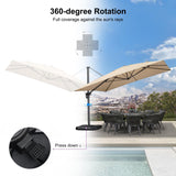 PURPLE LEAF Patio Telescopic Umbrella 11.5' x 11.5' Up Down Lifting Beige