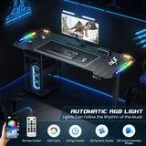 Gaming Standing Desk with LED Lights & Host Shelf, 55" x 24" Gaming Table with Music Sensing APP Control