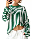 Womens Long Sleeve Tops Oversized Striped T Shirts Y2K Fall Clothes 2XL