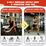 FlowViva 2-in-1 Ropeless Battle Rope & Vibration Bar, Portable Cordless Fitness Ropes for Home Gym, Strength Building, HIIT Training & Low-Impact Aerobic Training for Men and Women, Gray