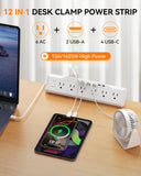 Desk Clamp Power Strip Surge Protector with 1800J, 6 Ft Mount Power Strip 6 Outlets and 6 USB (Any C Port 35W) for Laptop, Home Office Dorm, Fits 1.96" Table Edge