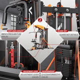 XGSW Multi-Function Home Gym Workout Station, Featuring a Pulley System, arm Trainer, and Leg Trainer for Full-Body Workouts. (L03-1 Single-Person Training Station)