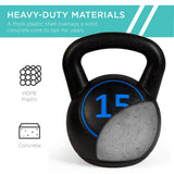 Best Choice Products 3-Piece Kettlebell Set with Storage Rack, HDPE Coated Exercise Fitness Concrete Weights for Home Gym, Strength Training, HIIT Workout 5lb, 10lb, 15lb Best Choice Products