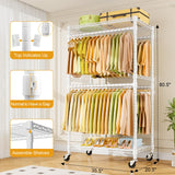 ULIFHOME P4 Rolling Clothes Rack Heavy Duty, Clothing Racks for Hanging Clothes, Freestanding Garment Racks with Wheels, Metal Portable Closet Rack 35.5''W × 20.5''D × 80.5''H, Max Load 560Lbs, White