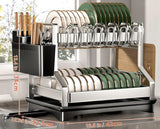mfanchan 2 Tier Dish Racks for Kitchen Counter and Sink, Large Dish Drying Rack with Drainboard & Utensil Holders, Stainless Steel Dish Drainers, Kitchen Organization and Storage (2)