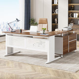 Tribesigns 63 Inch Executive Desk with File Cabinet, L Shaped Office Desk with Drawers and Storage Shelves