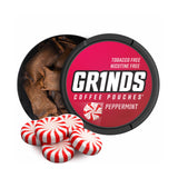 Grinds Coffee Pouches | 3 Cans of Peppermint | 18 Pouches Per Can | 1 Pouch eq. 1/4 Cup of Coffee (Peppermint)