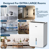 Dehumidifier for Basement,Energy Star Certified for 4500 Sq.Ft Large Room, MAX to 70 Pints/day, included 16.4 Feet Drain Hose and Pump,White