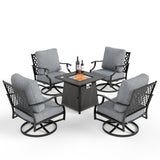 MIXPATIO 5-Piece Metal Patio Conversation Set, 28-Inch Fire Pit Table, Grey