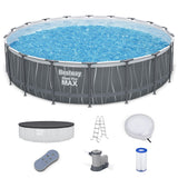 Bestway Steel Pro MAX 18' x 48" Above Ground Pool, Round Metal Frame Outdoor Swimming Pool Set with LED Light, Filter Pump, Ladder, & Cover, Dark Gray