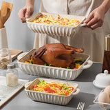 Feenmai Casserole Dish for Oven, Ceramic Baking Dishes Set, Vintage Hobnail Bakeware Sets of 3, Rectangular Baking Pan, Deep Lasagna Pan with Handle for Cake, Wedding Kitchen Gift, 13.77“/11.6"/8.85"