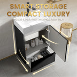 BLUHOUZZ 20" Bathroom Vanity with White Ceramic Sink, Black Fluted