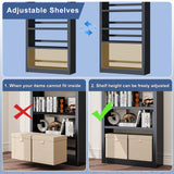 Black Bookshelf，6-Tier Bookcase with Adjustable Storage Shelves