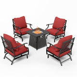 MIXPATIO 5-Piece Metal Patio Conversation Set, 28-Inch Fire Pit Table, Red