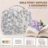 KOUDGY Bible Cover Case for Women Large Quilted Bible Carrying Bag with Handles Bible Study Supplies & Accessories Christian Gifts for Women(Big Blue Flower, L)