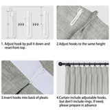 Macochico Extra Wide Natural Linen Linen Curtains Pinch Pleated for Sliding Glass Door Living Room Bedroom Light Filtering Privacy Window Treatments with Tieback, 120”Wx108”L, Moss Gray, 1 Panel