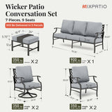 MIXPATIO 7-Piece Patio Conversation Set, Swivel Chairs, 2 Ottomans, Grey