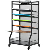 ThreeHio 7 Tier Rolling File Cart with Sliding Trays, Wood Metal File Organizer Beside Desk, Free-Standing File Holder, Paper Letter Tray Organizer Mesh Desk Organizer for Home Office School (Patent) ThreeHio