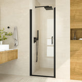 Keonjinn 28" W x 72" H Frameless Glass Shower Door, 1/4" Clear SGCC Tempered Glass Pivot Swing Shower Doors, Black Bathroom Walk in Shower Door with Waterproof Nano-Coating Seals, Reversible Mount