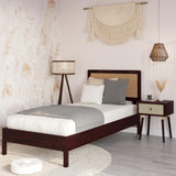 Bme Nipe 14 Inch Bohemian Bed Frame with Adjustable Woven Headboard - Rustic & Vintage Unique Style with Acacia Wood - No Box Spring Needed - Easy Assembly - Twin, Walnut