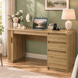 ZenXity Farmhouse 55" Computer Desk with Charging Station, Wooden Home Office Executive Desk with 3 Drawers and Fluted Storage, Study Table Workstation