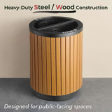 22 Gallon Round Outdoor Trash and Recycling Bin - Stainless Steel and Wood Composite