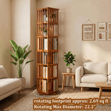 Rotating Bookshelf Tower, 6-Tier 360° Bamboo Spinning Bookcase – Narrow Revolving Book Shelf