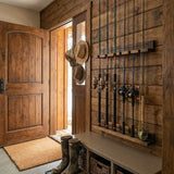 MyGift Fishing Rod Holder, Wall Mounted Burnt Wood Fishing Pole Holders for Garage, Adjustable Vertical Hanging Garage Storage Fisherman Gear Rack Holds 6 Rods, Christmas Gift