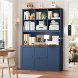 72'' Tall File Bookcase with Power Outlet & Printer Stand, 2 Filing Drawers