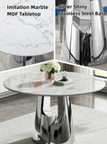 Maotifeys 45'' Round Dining Table White Marble Dining Room Table for 4-6, Circle Faux Marble Kitchen Table with Silver Mirrored Stainless Steel Base for Dining Room, Bistro, Breakfast (Table Only)