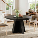 iPormis 43.3in-59in Extendable Round Dining Table for 4-6, Modern Wooden Kitchen Table for Dining Room, Adjustable Size Oval Circle Dinner Tables Furniture for Kitchen Living Room, Black