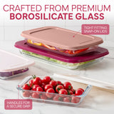 COOK WITH COLOR 8-Piece Deep Glass Baking Dish Set with Plastic Lids – Casserole and Food Storage Containers for Lasagna, Leftovers – Freezer-to-Oven, Microwave & Dishwasher Safe, Rose