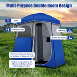 Tangkula Double-Room Shower Tent, Oversize Space Privacy Shelter for Camping with Floor, Portable Camping Changing Tent with Removable Rain Fly, Storage Bag for Dressing, Toilet