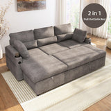 Convertible Sofa Bed, Chenille L-Shaped Sectional Sofa with Storage, Grey