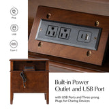 HULALA HOME 30 Inches Side Table with Charging Station, Walnut