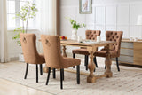 MOOLSUN Fabric Dining Chairs Set of 4, High Back Side Chairs, Modern Padded High-End Tufted Upholstered Chairs with Button-Tufted Back & Rear Pull Tabs, Solid Wood Legs F-Coffee(Solid Wood Legs)